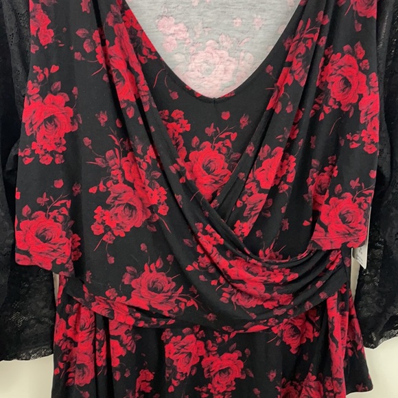 Torrid Super Soft Black Roses Lace Surplice Midi Top - Picture 15 of 15